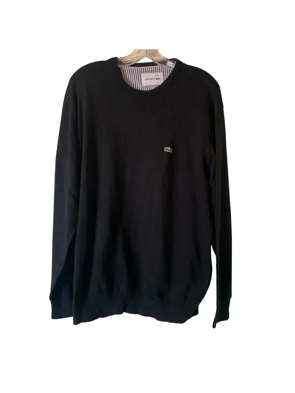 Lacoste Mens Sz 8 3XL Dark Gray Black Long Sleeve Crew Neck Sweater 100% Cotton